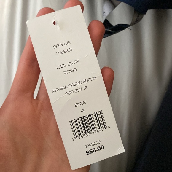 French Connection - NWT - Indigo Armina Oeganic Poplin Puff Sleeve - Picture 4 of 4